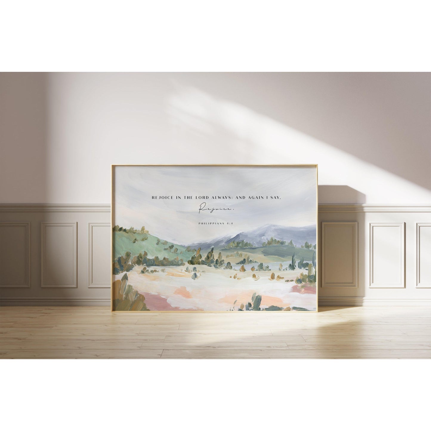 Modern Christian Art - Landscape with Bible Verses Philippians 4:4