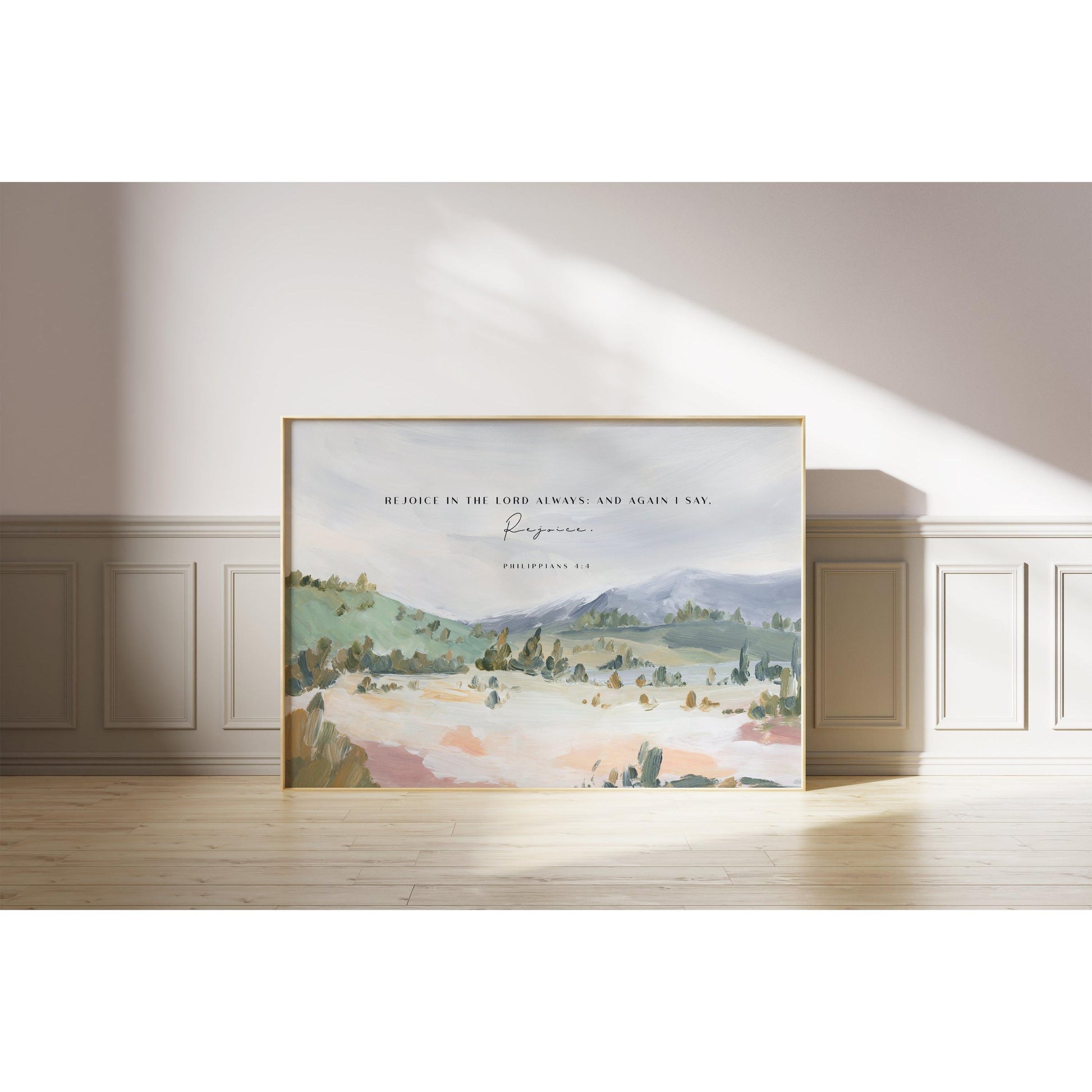 Modern Christian Art - Landscape with Bible Verses Philippians 4:4