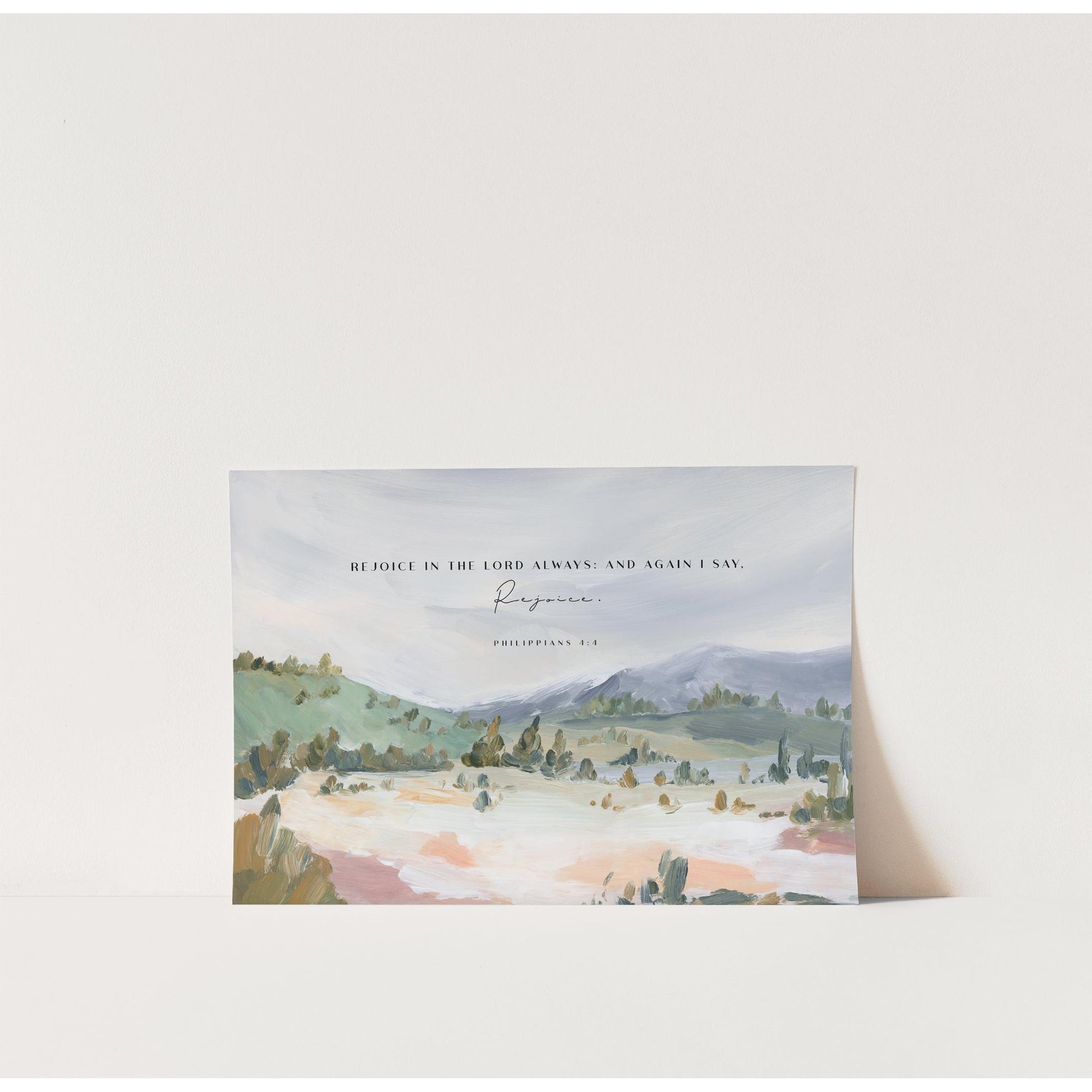 Modern Christian Art - Landscape with Bible Verses Philippians 4:4