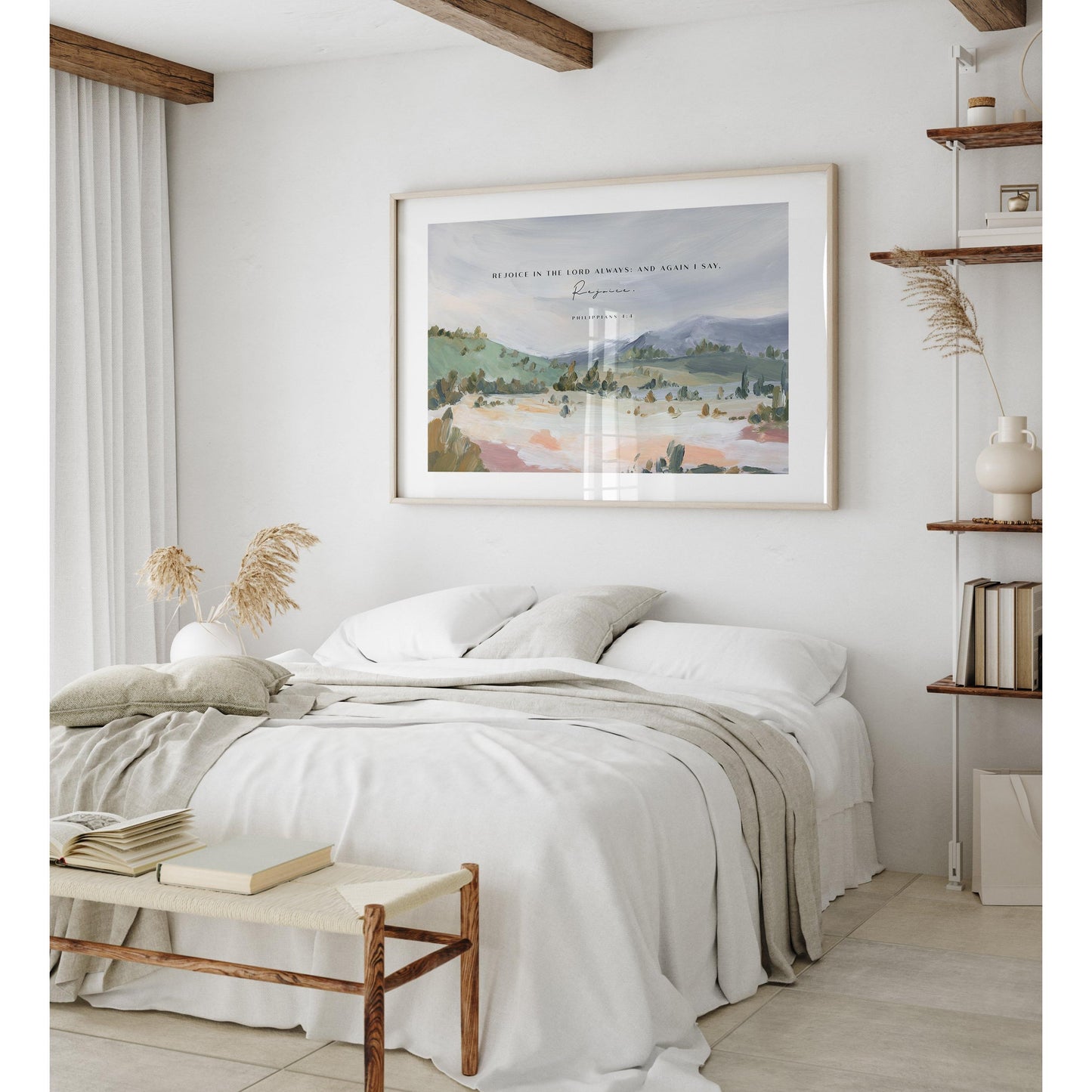 Modern Christian Art - Landscape with Bible Verses Philippians 4:4