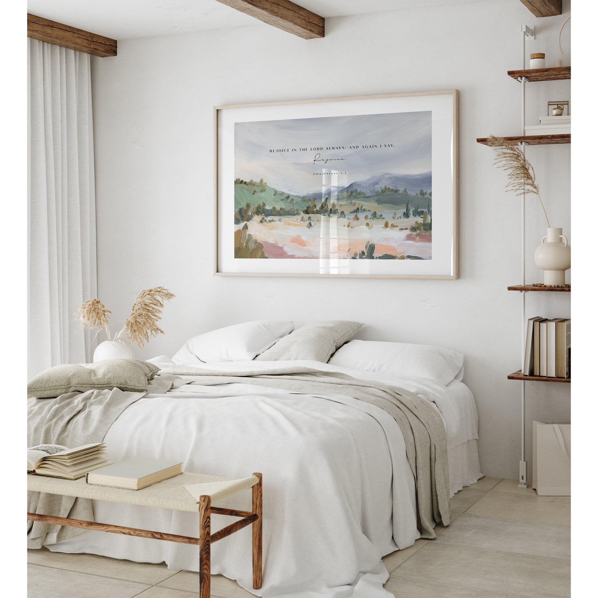 Modern Christian Art - Landscape with Bible Verses Philippians 4:4