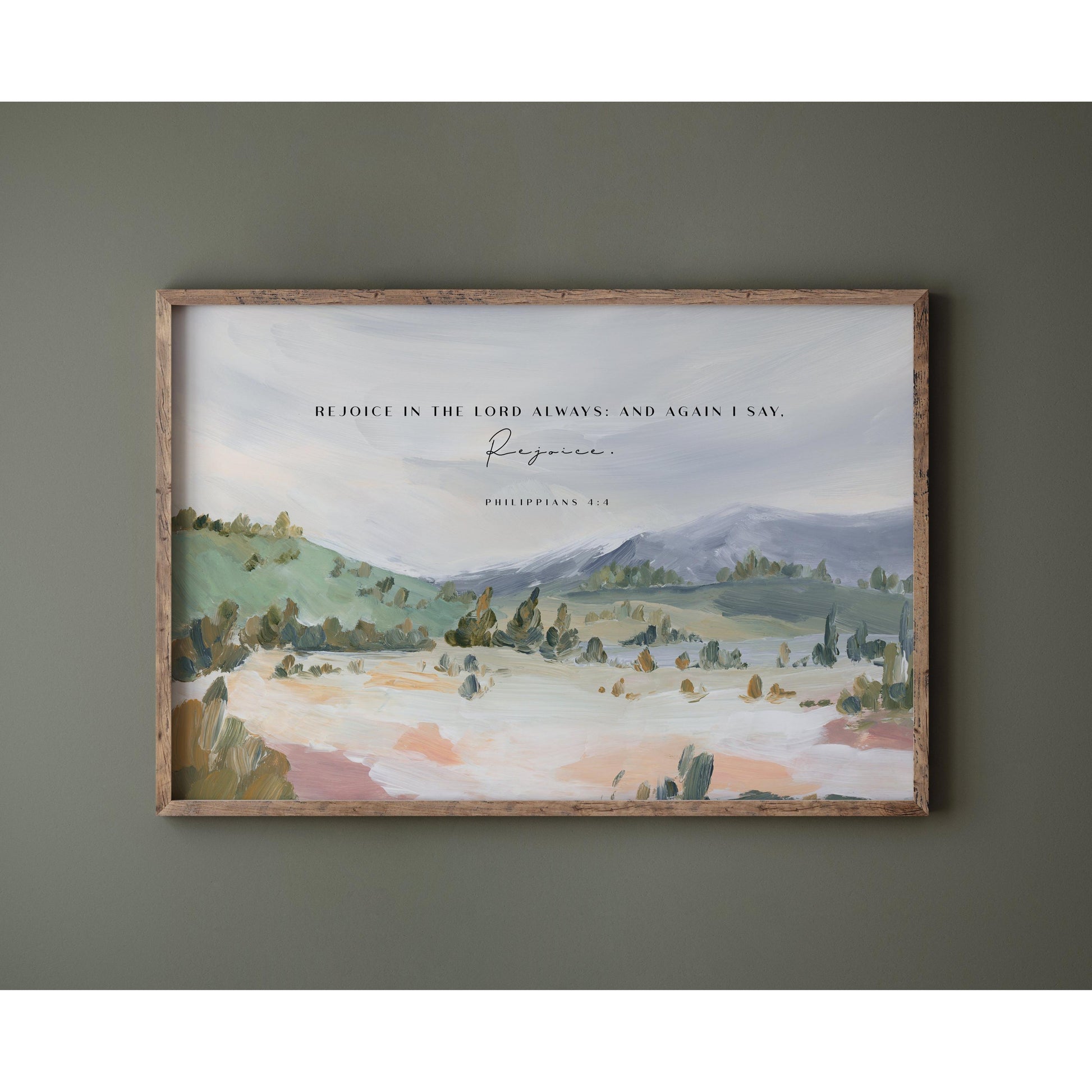 Modern Christian Art - Landscape with Bible Verses Philippians 4:4