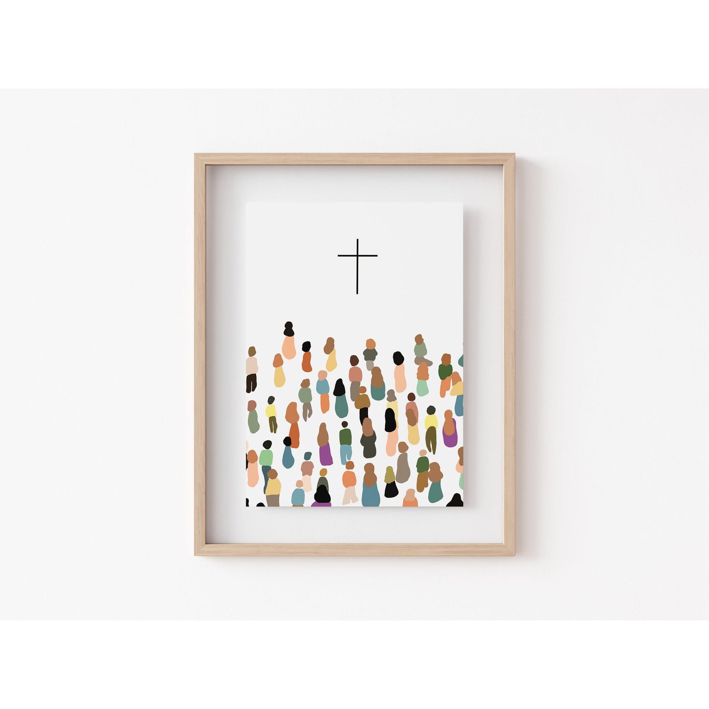 Modern Christian Art Print - Diverse People with the Cross