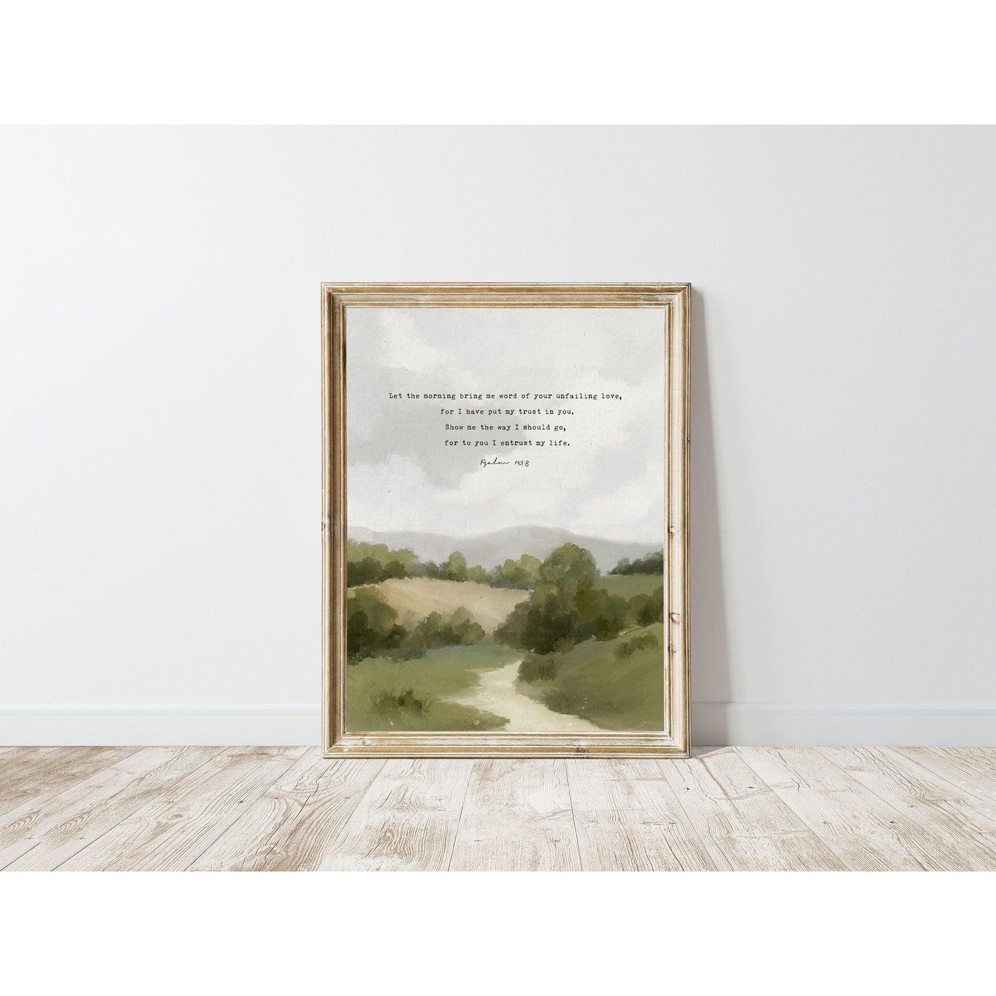 Modern Christian Art | Vintage Landscape with Psalm 143:8