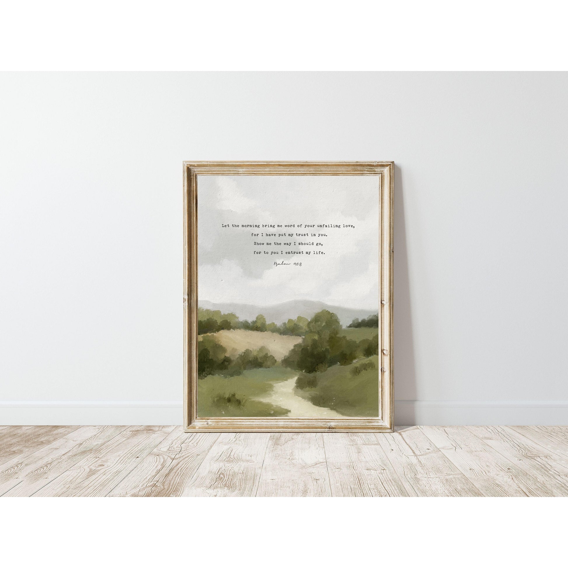 Modern Christian Art | Vintage Landscape with Psalm 143:8