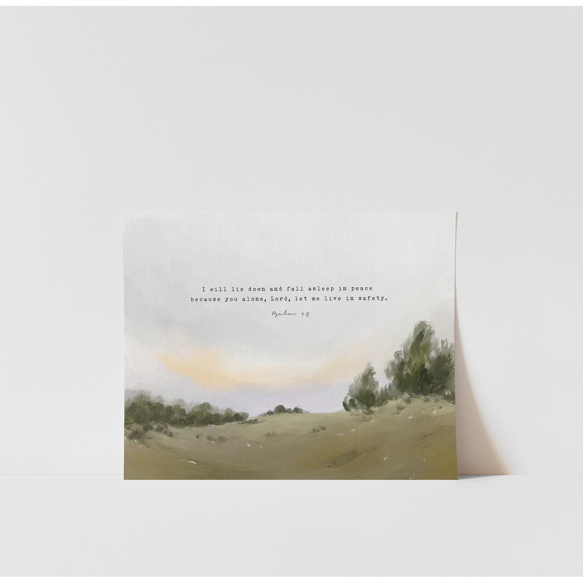 Modern Christian Art | Vintage Landscape with Psalm 4:8