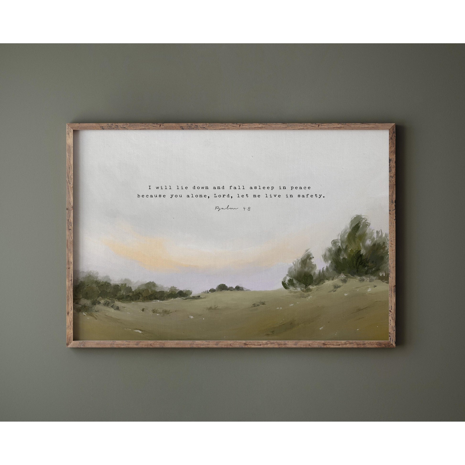 Modern Christian Art | Vintage Landscape with Psalm 4:8