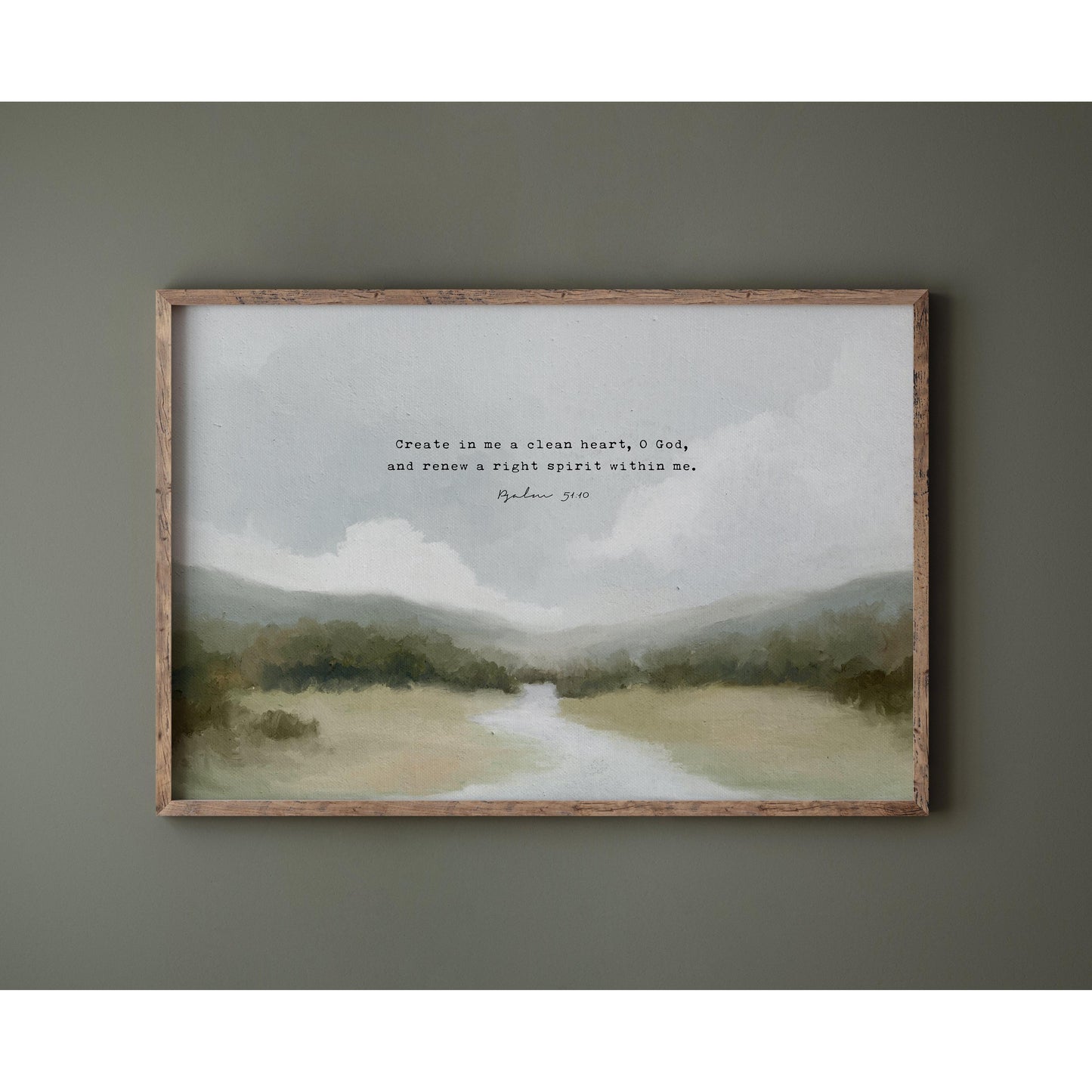 Modern Christian Art | Vintage Landscape with Psalm 51:10