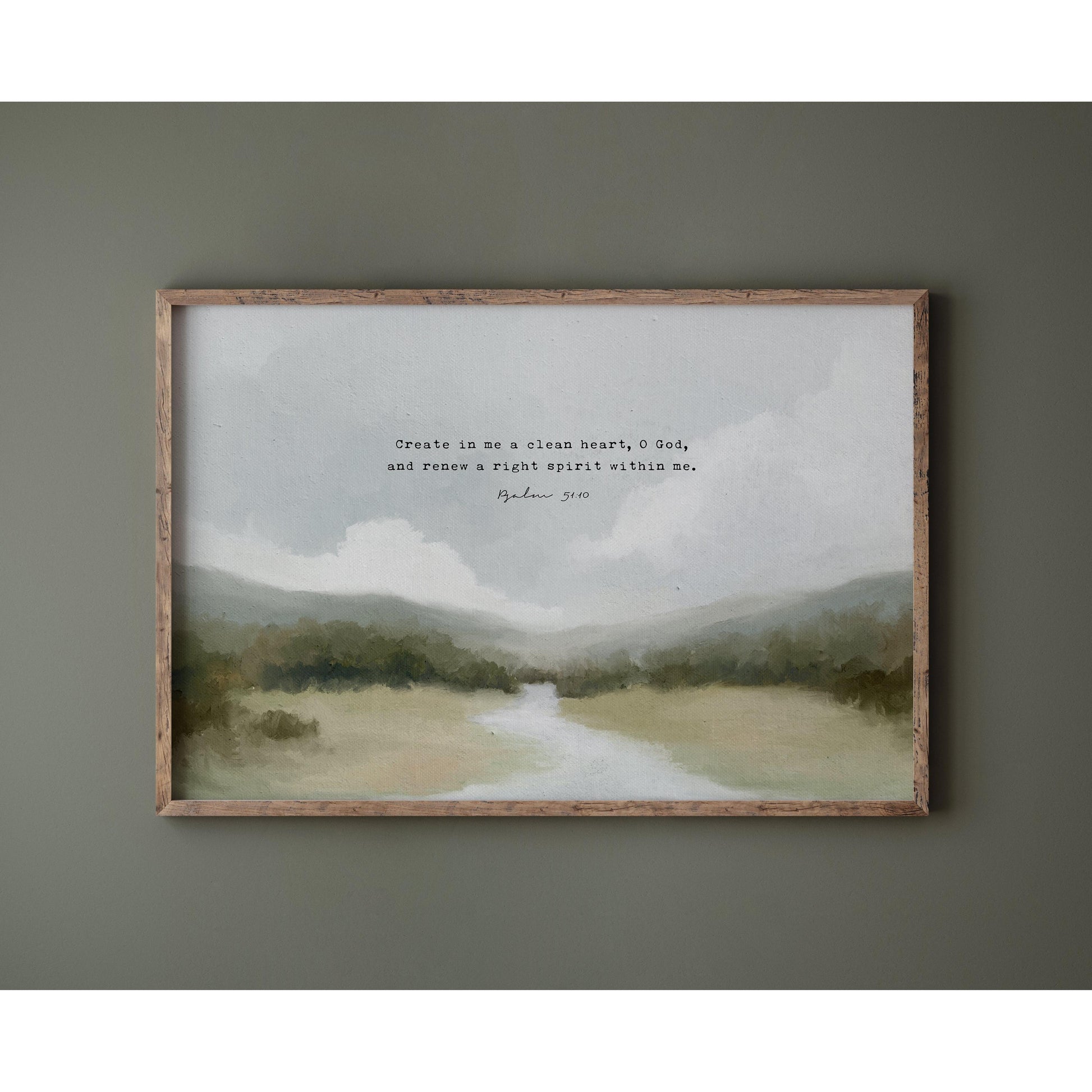 Modern Christian Art | Vintage Landscape with Psalm 51:10