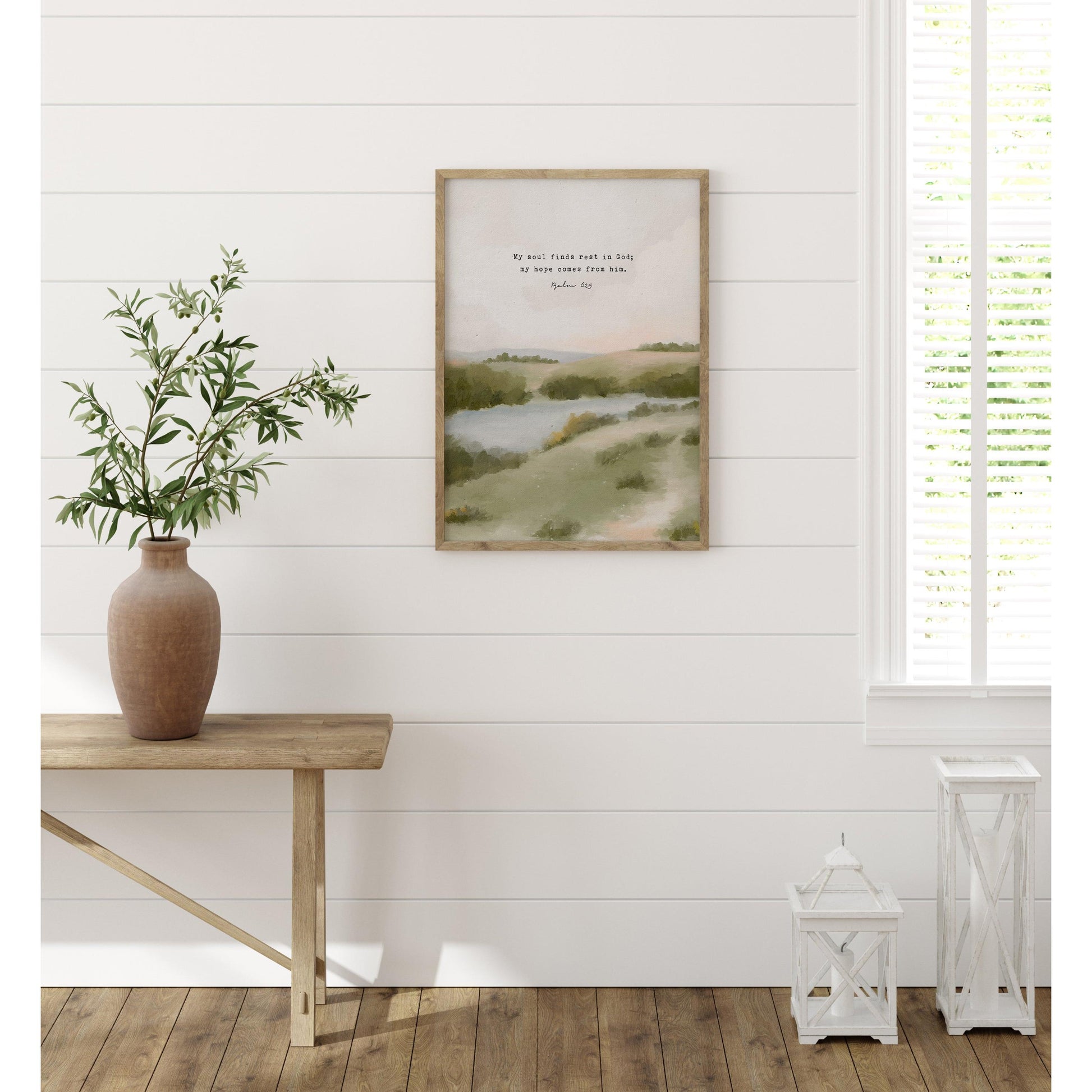 Modern Christian Art | Vintage Landscape with Psalm 62:5 - Inspirational Wall Art