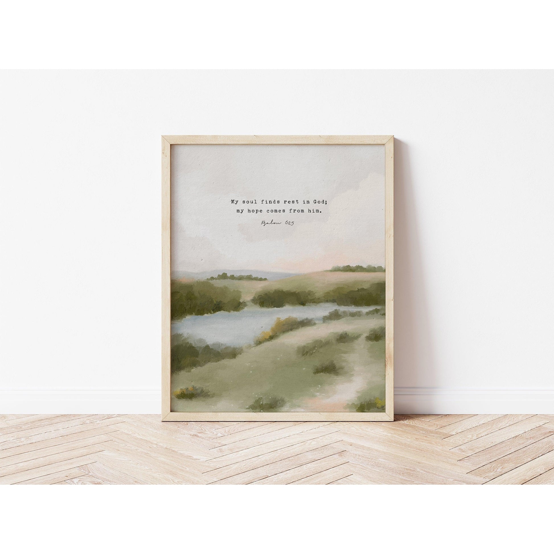 Modern Christian Art | Vintage Landscape with Psalm 62:5 - Inspirational Wall Art