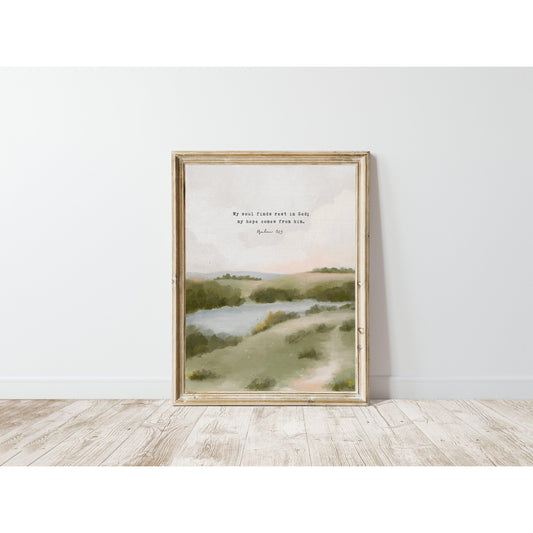Modern Christian Art | Vintage Landscape with Psalm 62:5 - Inspirational Wall Art