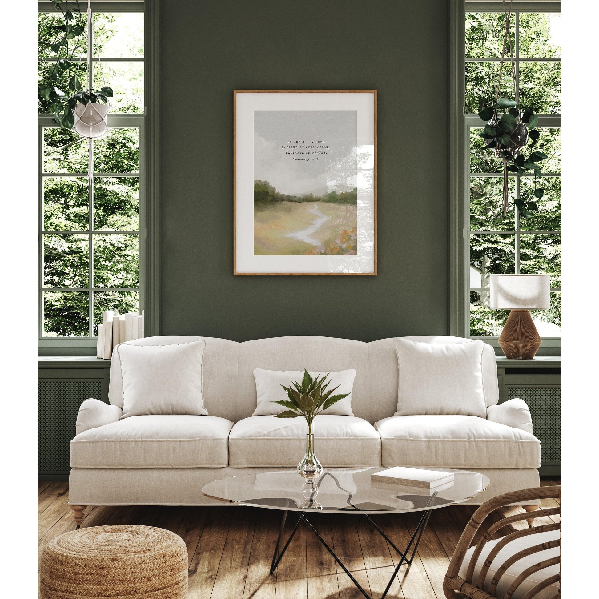 Modern Christian Art | Vintage Landscape with Romans 12:12