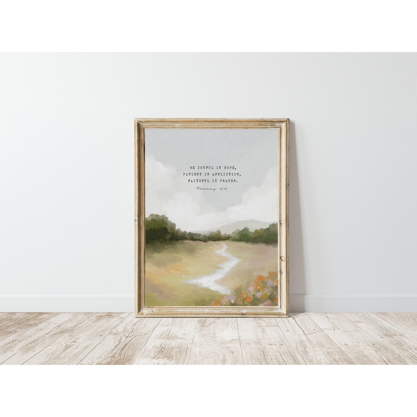 Modern Christian Art | Vintage Landscape with Romans 12:12