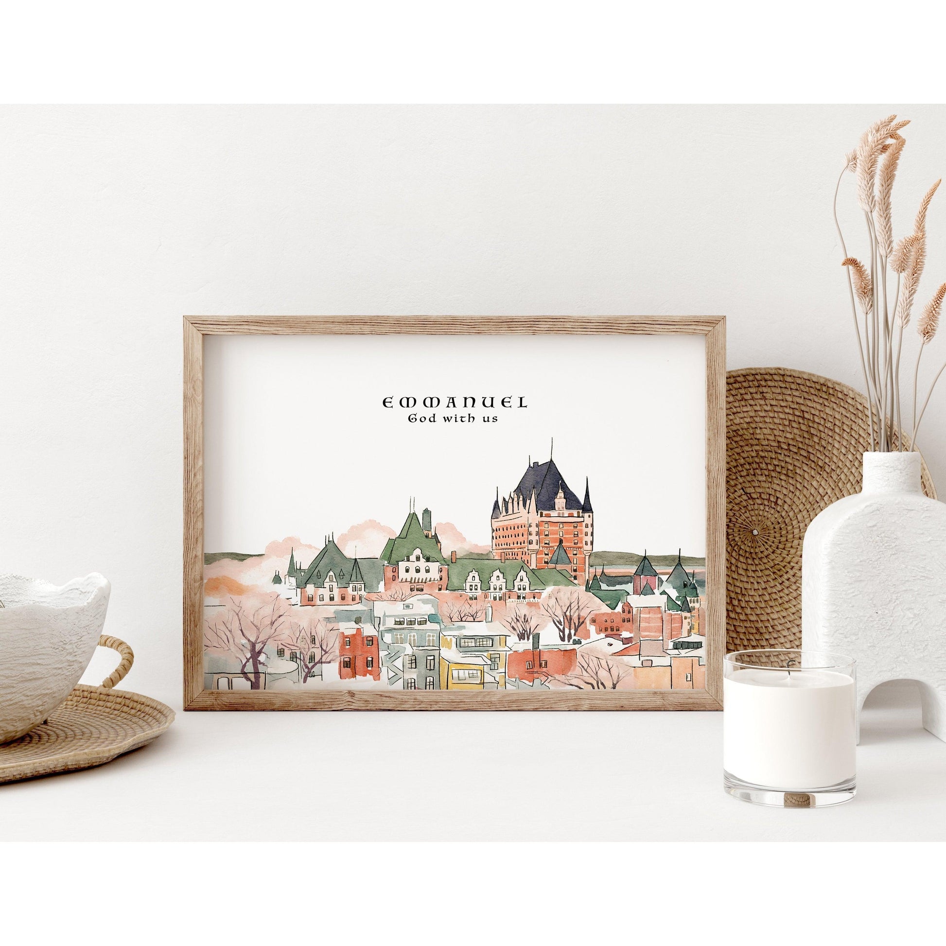 Modern Christian Art - Watercolor Landscape with "Emmanuel"