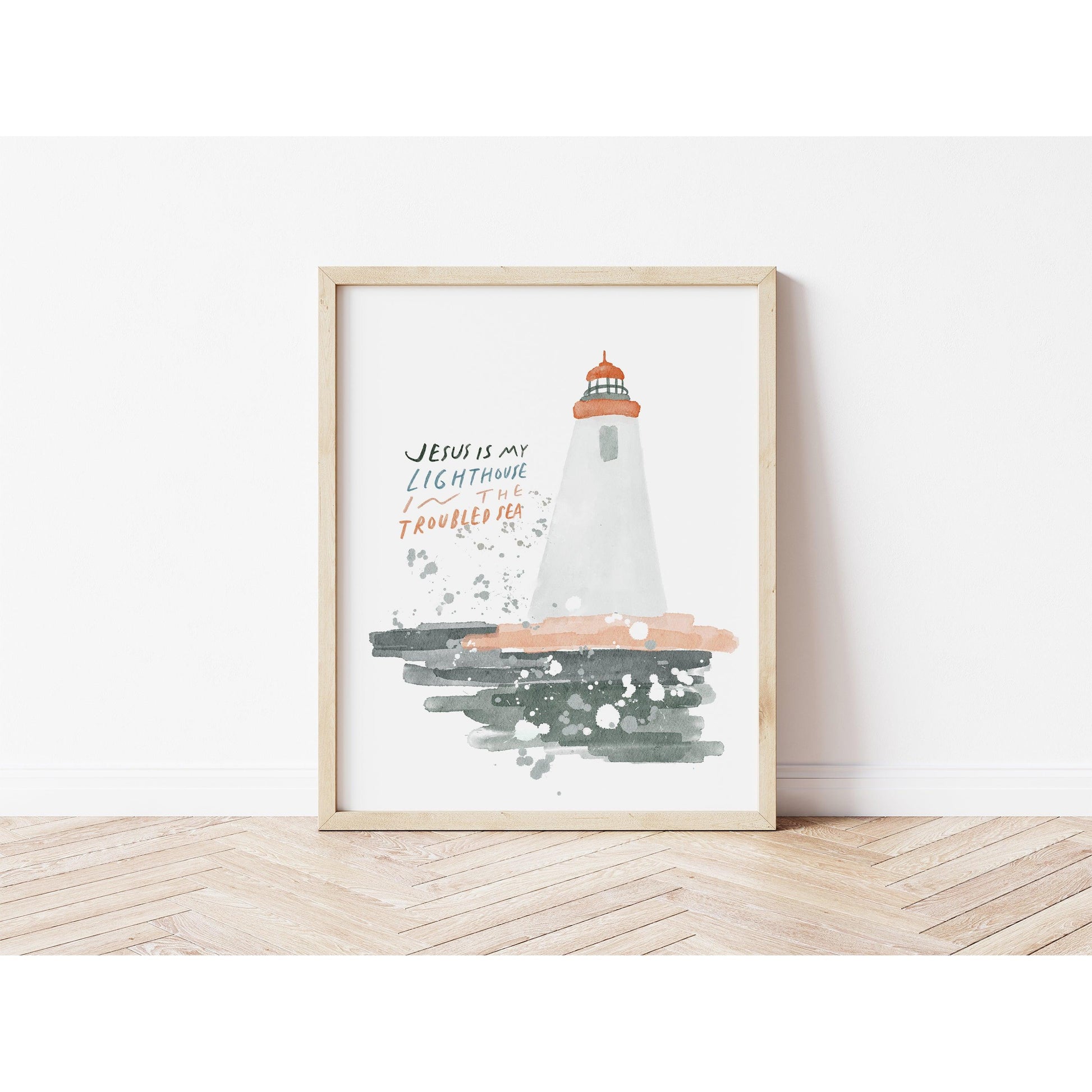 Modern Christian Art - Watercolor Lighthouse Art "Jesus My Lighthouse"