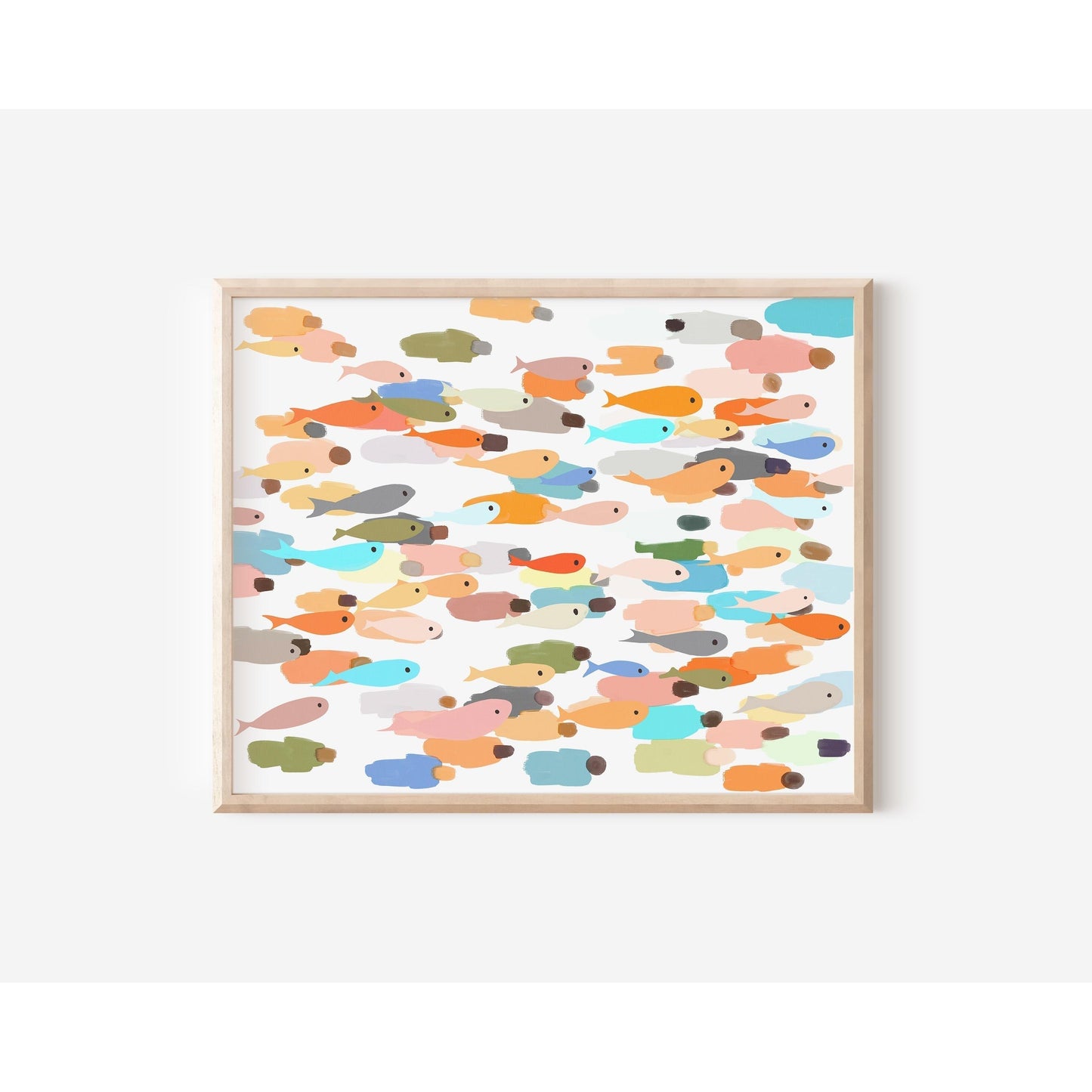 Modern Minimalist Christian Art - Colorful Fish and People