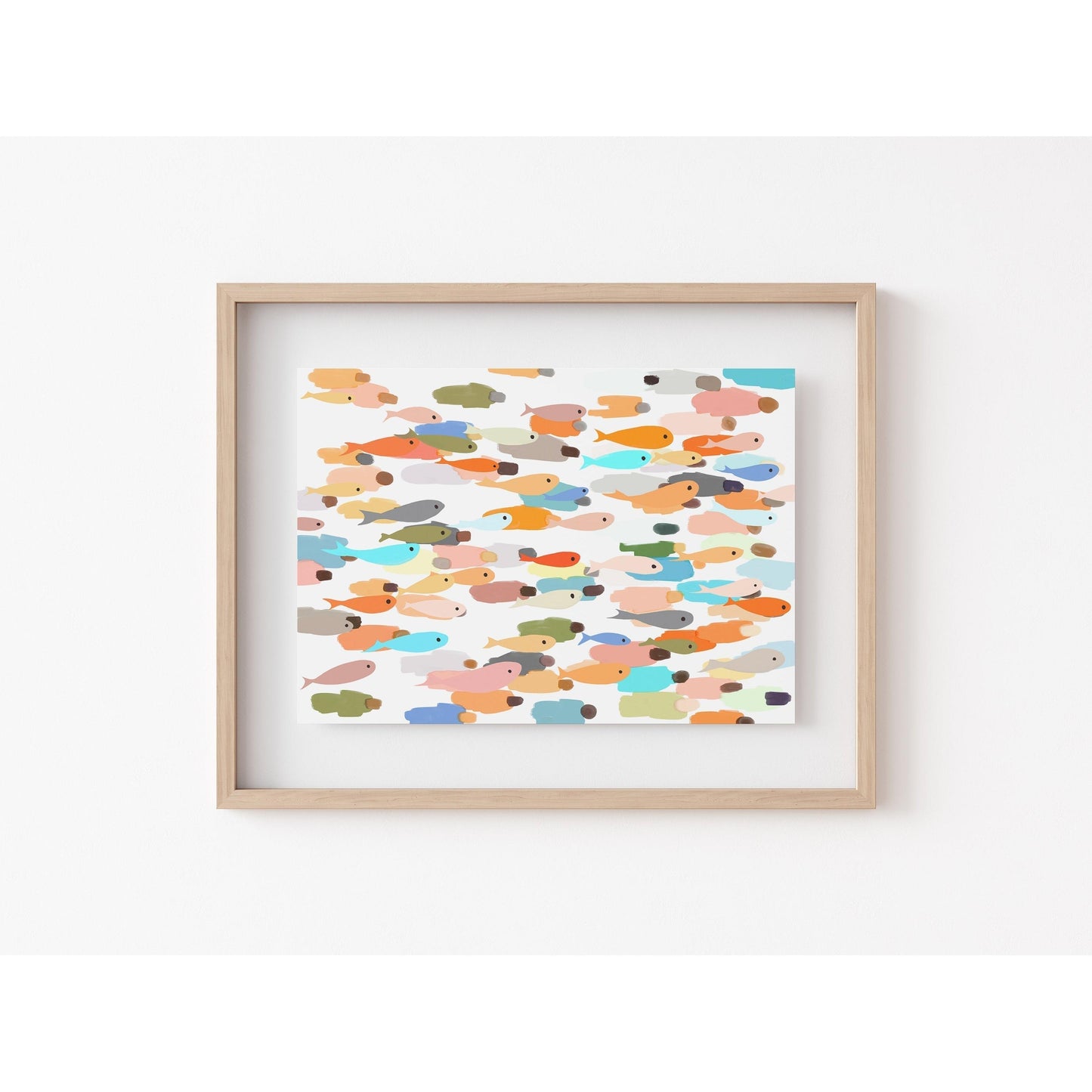 Modern Minimalist Christian Art - Colorful Fish and People