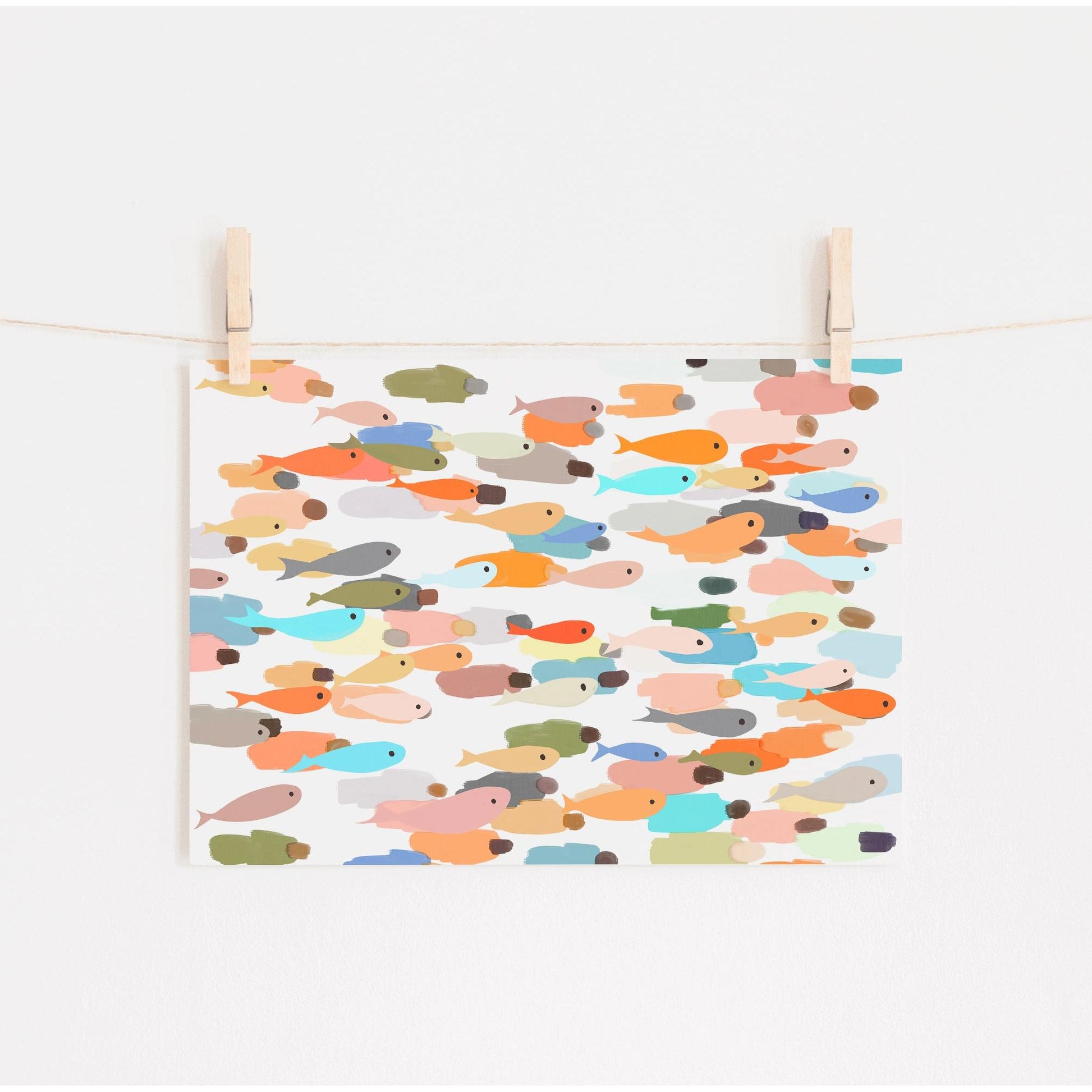 Modern Minimalist Christian Art - Colorful Fish and People