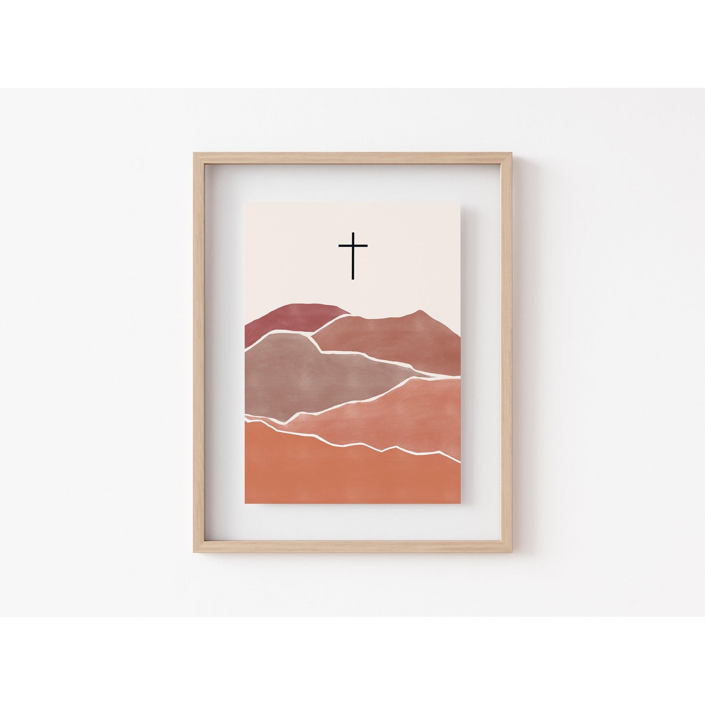 Modern Minimalist Christian Art - Cross on Mountain