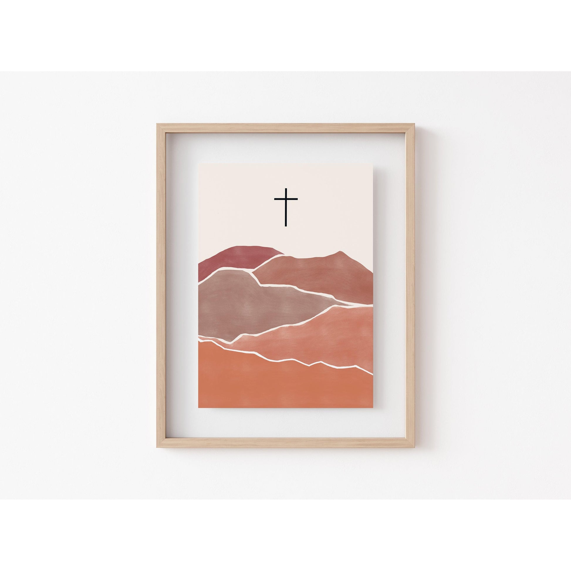 Modern Minimalist Christian Art - Cross on Mountain