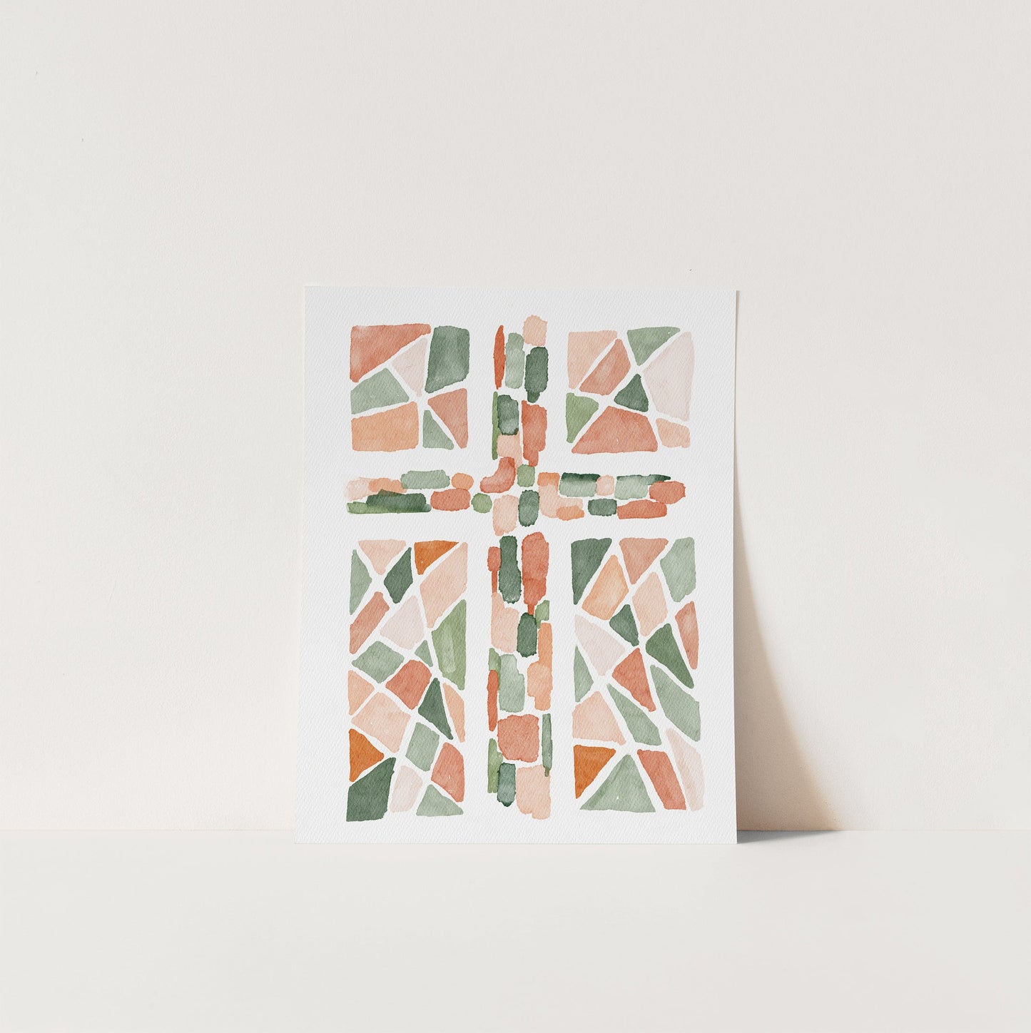 Modern Minimalist Christian Art - Watercolor Stained Glass Cross