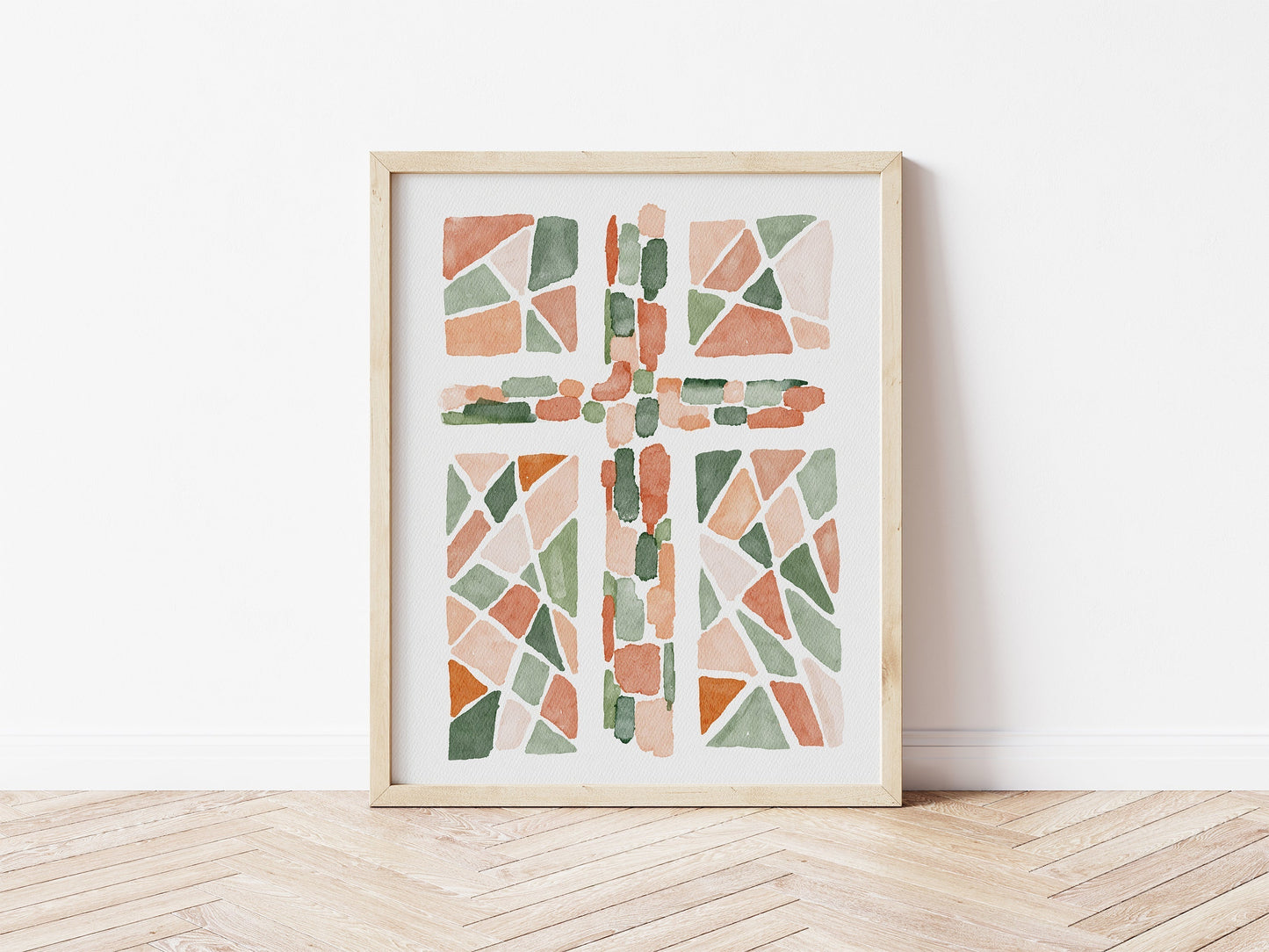 Modern Minimalist Christian Art - Watercolor Stained Glass Cross