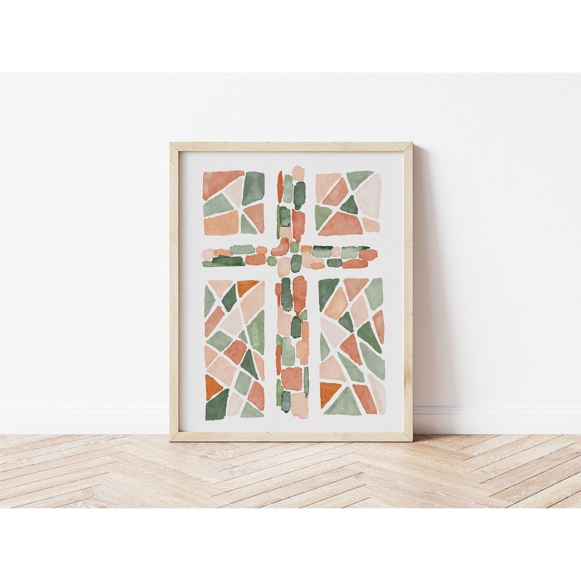 Modern Minimalist Christian Art - Watercolor Stained Glass Cross