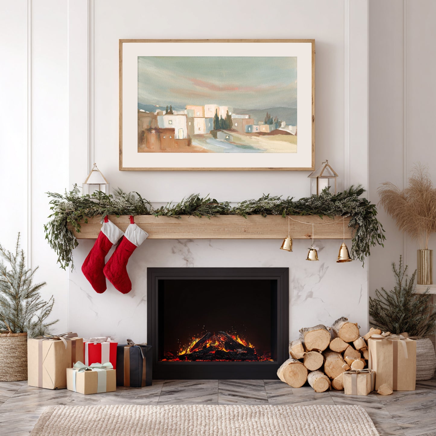 Modern Vintage Christian Wall Art - Light on the Hill- Inspired by Matthew 5:14