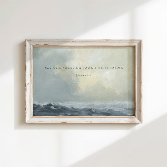Christian Wall Art | Modern Vintage Ocean Waves Art "Deep Waters"