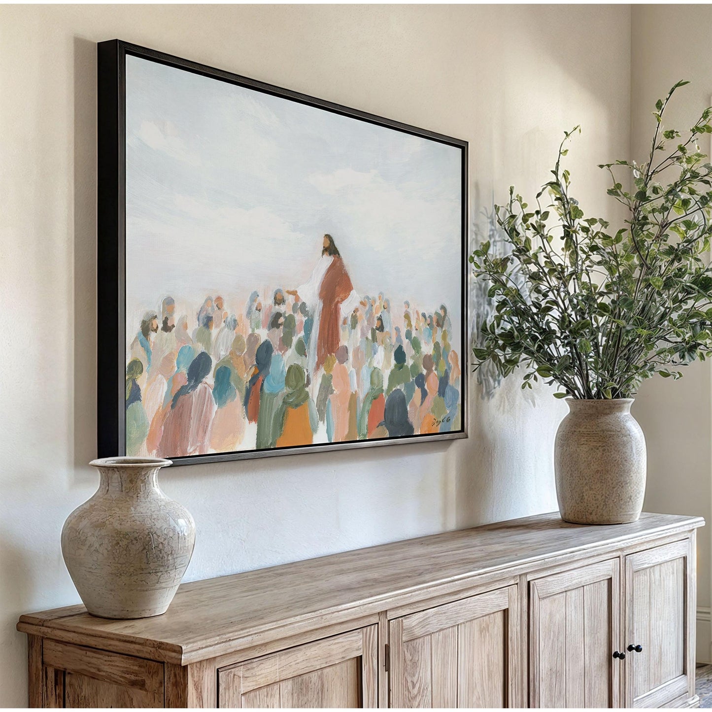 Modern Christian Art - Jesus Teaching the Crowd Painting