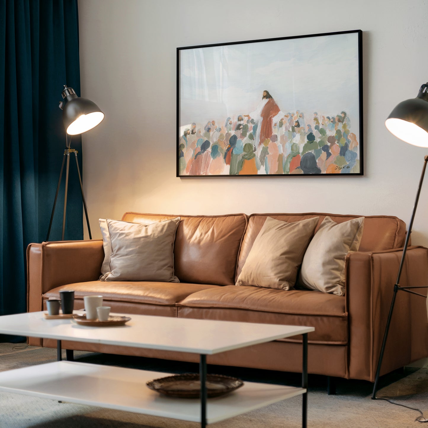 Modern Christian Art - Jesus Teaching the Crowd Painting