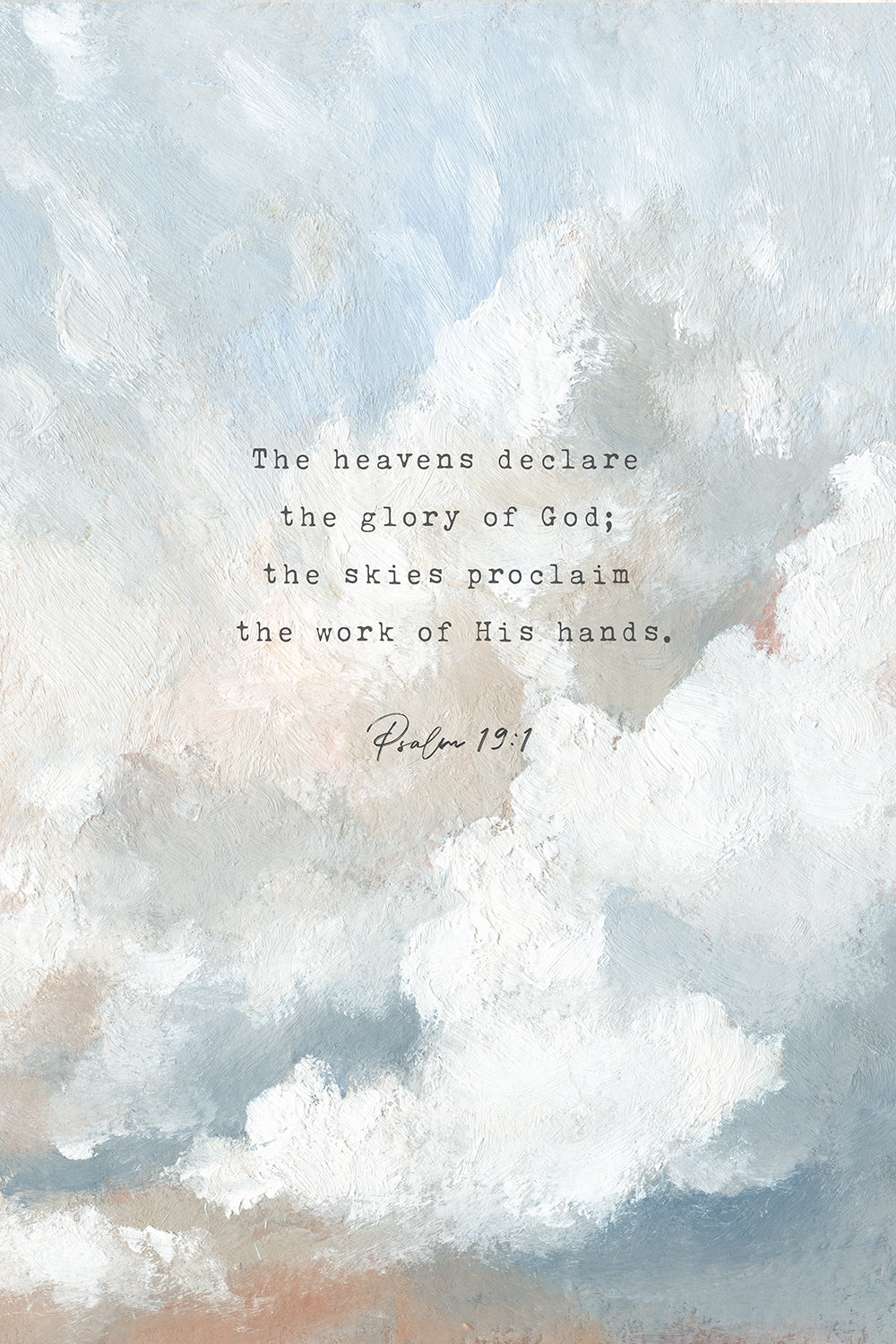 Christian Wall Art – Psalm 19:1 Cloud Scripture Print | “Heavens Declare” Vintage Sky Decor