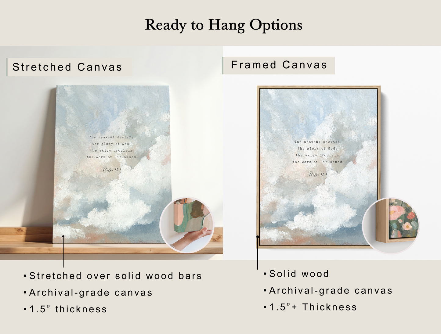 Christian Wall Art – Psalm 19:1 Cloud Scripture Print | “Heavens Declare” Vintage Sky Decor