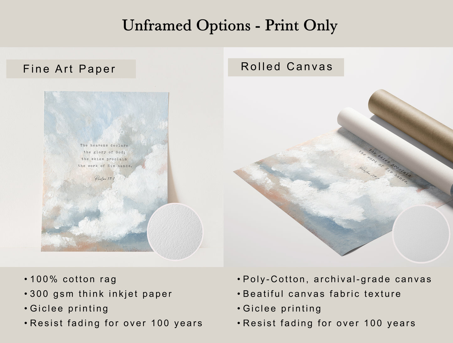 Christian Wall Art – Psalm 19:1 Cloud Scripture Print | “Heavens Declare” Vintage Sky Decor