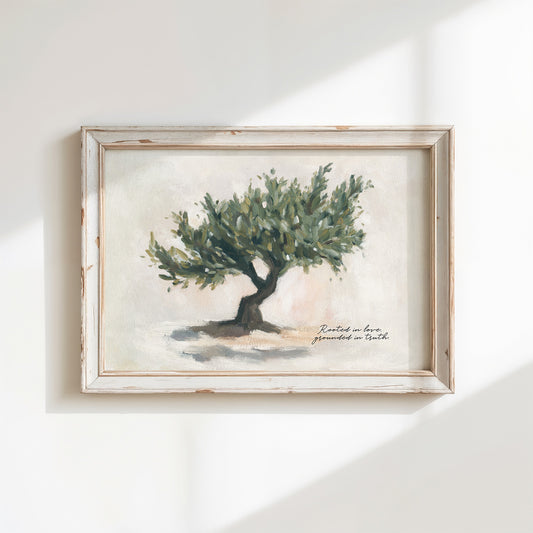 Neutral modern vintage botanical art print with Bible verse