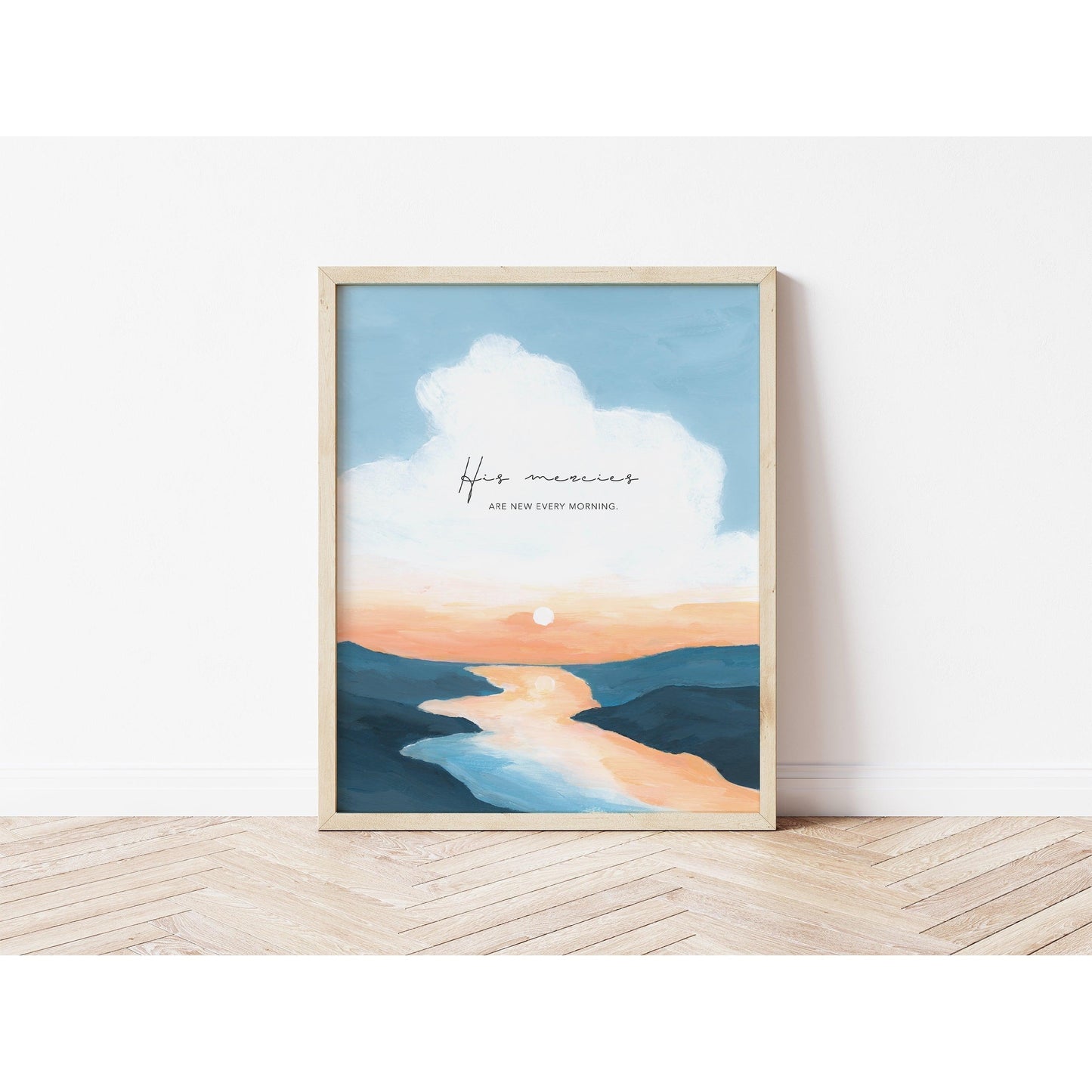 Mountain Landscape with Bible Verse "His Mercies"