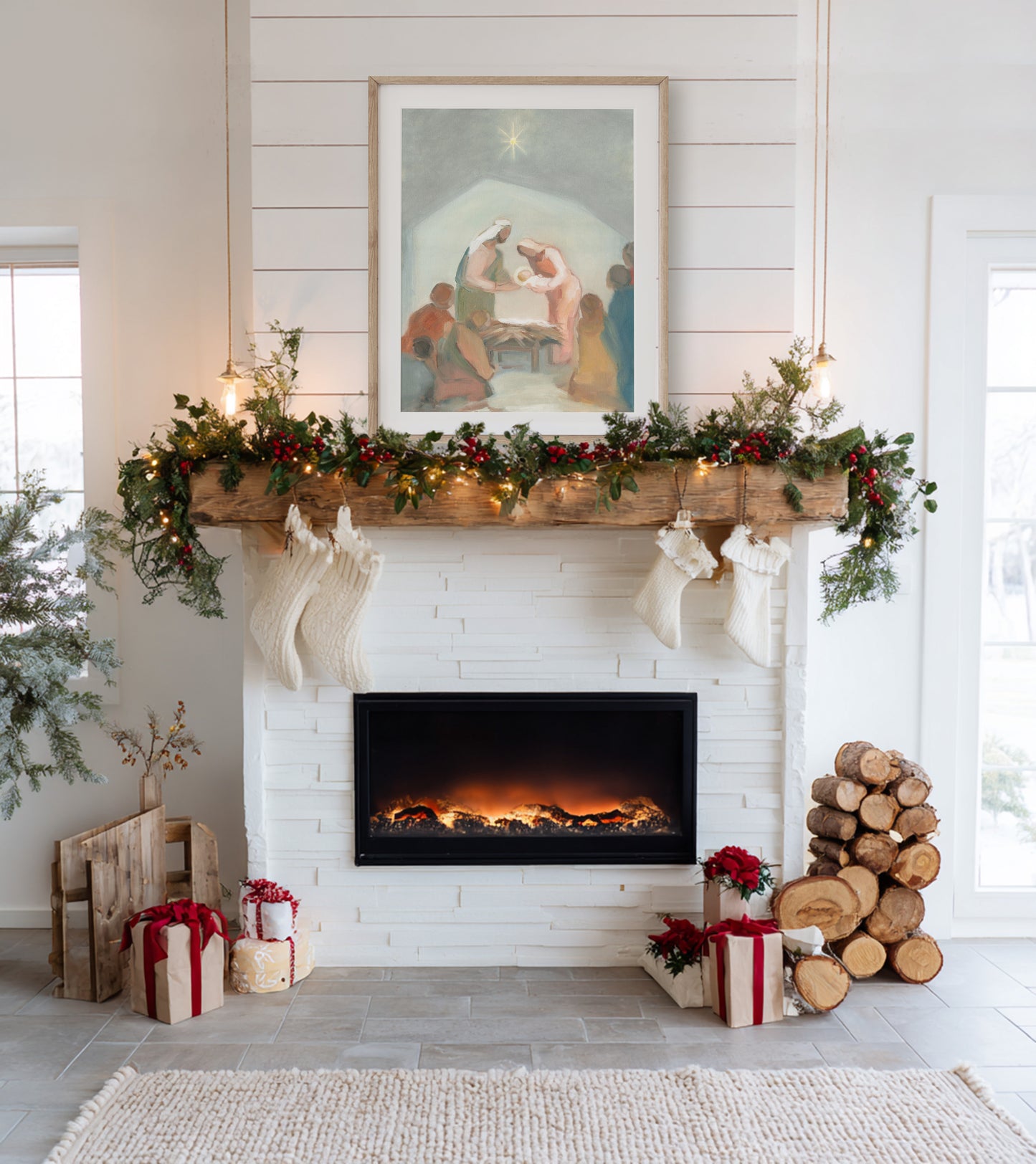 Christian Christmas Wall Art — The Gift from Above | Modern Nativity Scene Print