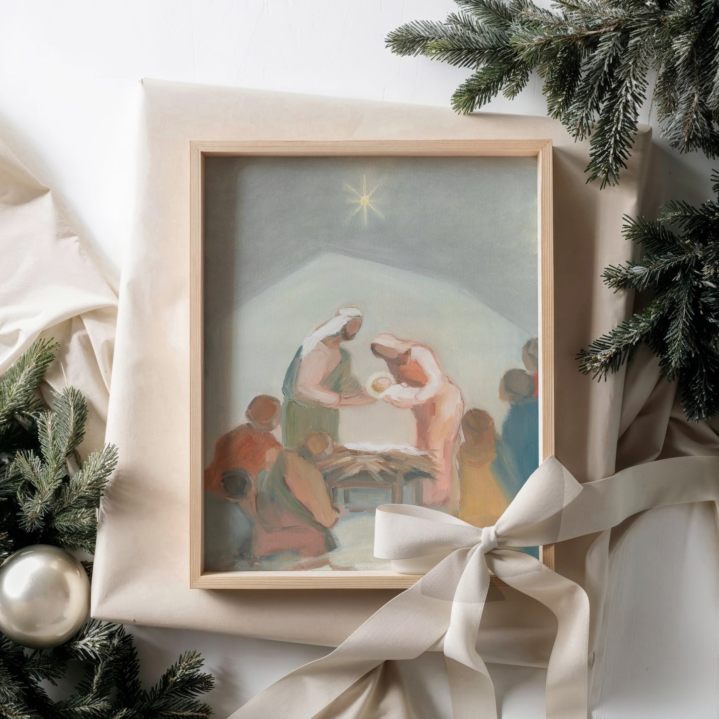 Christian Christmas Wall Art — The Gift from Above | Modern Nativity Scene Print