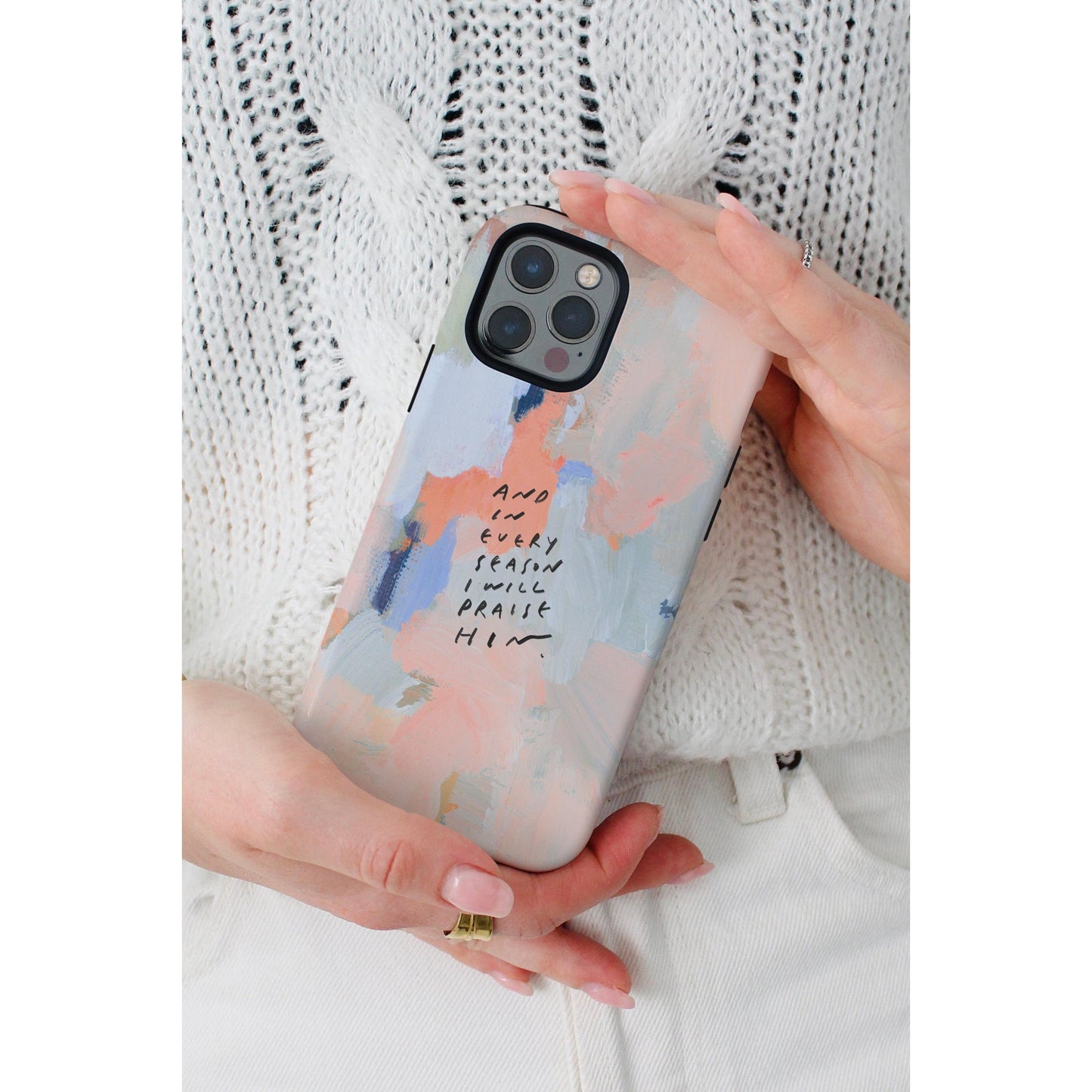 "In Every Season" Phone Case – Abstract Acrylic with Bible Verse