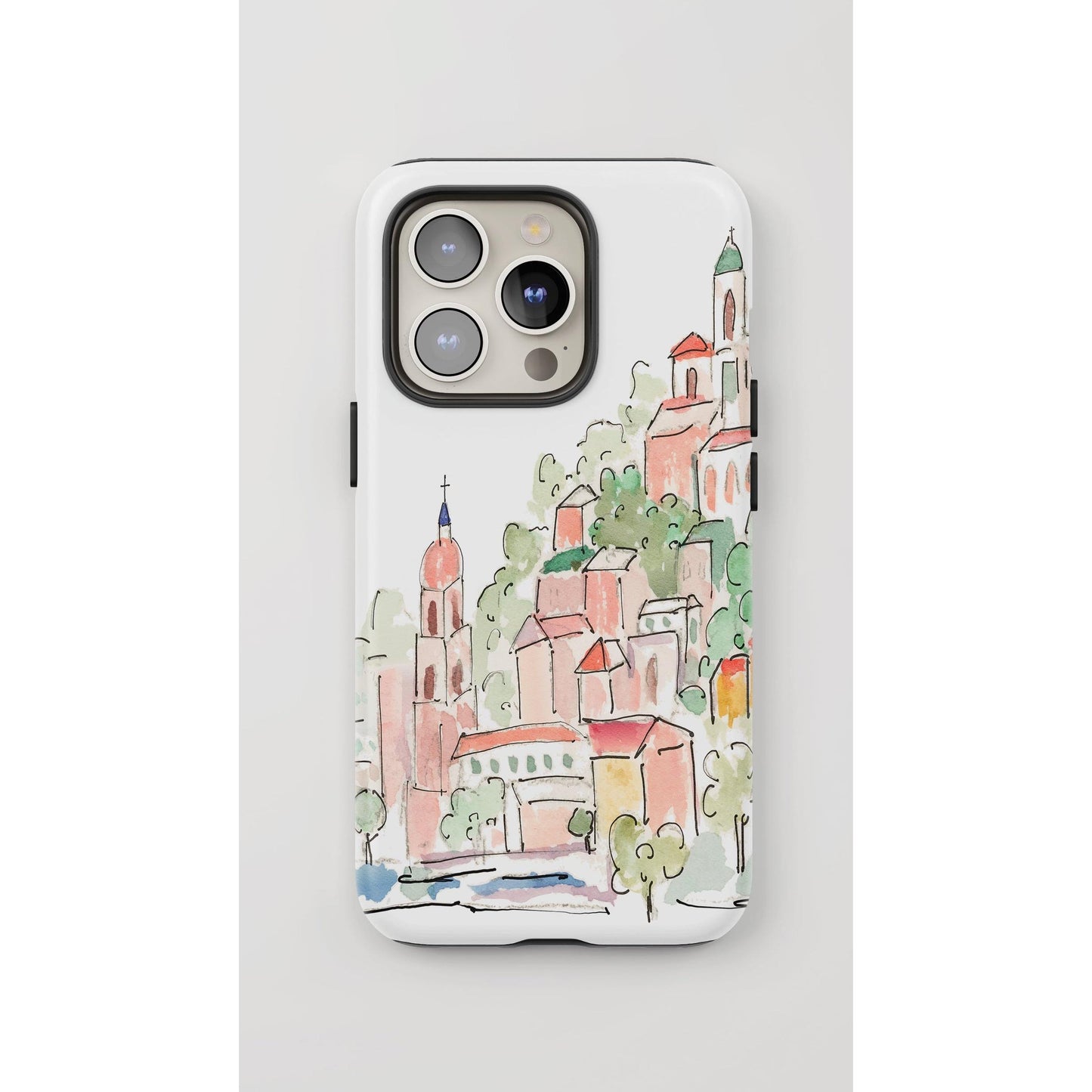 Phone Case - Watercolor Design of City on Mountain