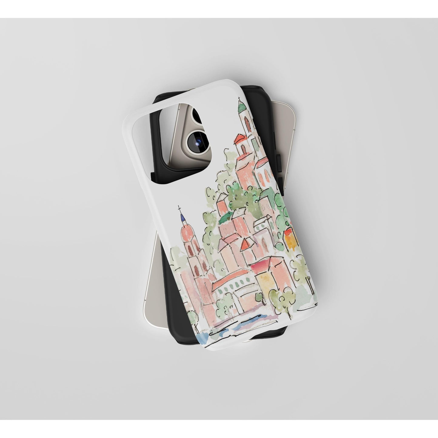 Phone Case - Watercolor Design of City on Mountain