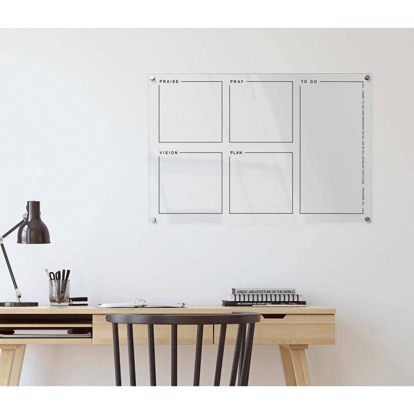 Pray & Plan Acrylic Board | Christian Acrylic Planner | Proverbs 16:3 24"x36"