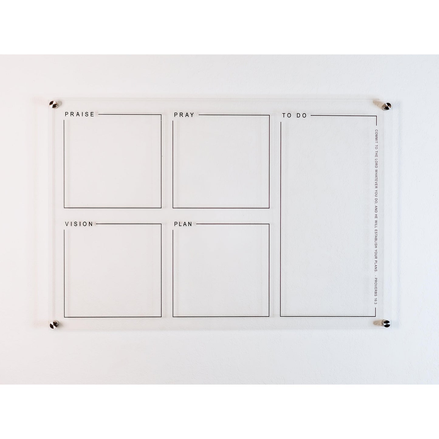 Pray & Plan Acrylic Board | Christian Acrylic Planner | Proverbs 16:3 24"x36"