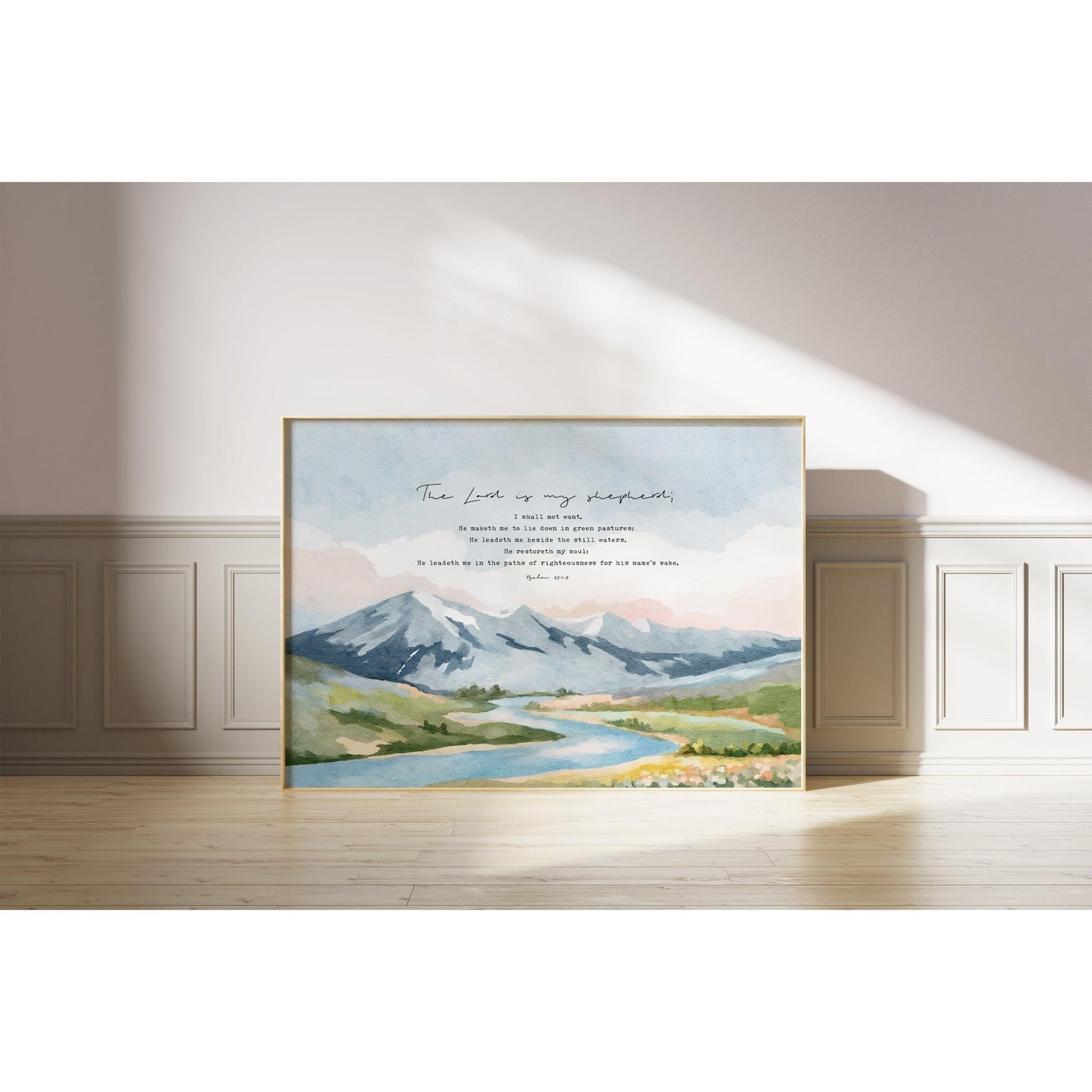 Psalm 23 Bible Verses Art - Watercolor Landscape Art