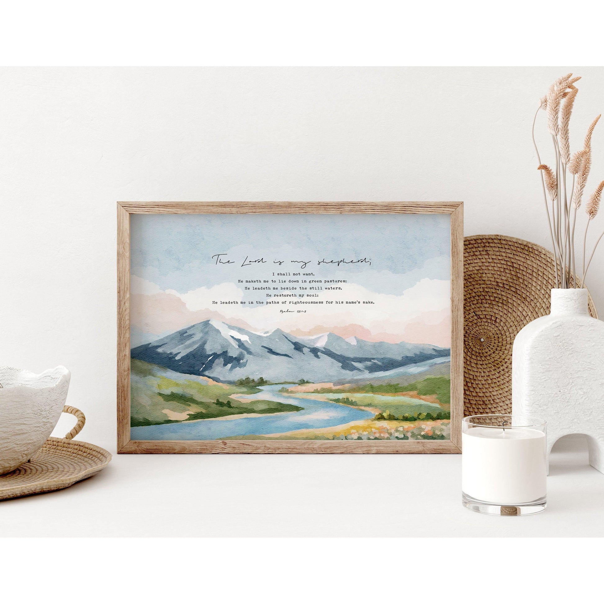 Psalm 23 Bible Verses Art - Watercolor Landscape Art
