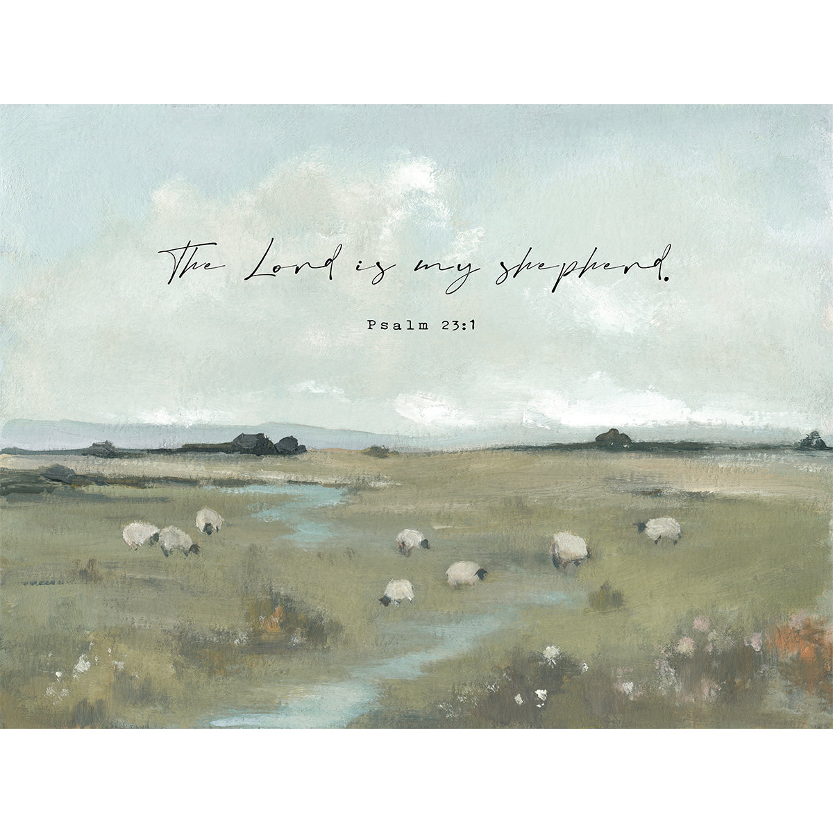 Green pasture art print with sheep – inspired by Psalm 23