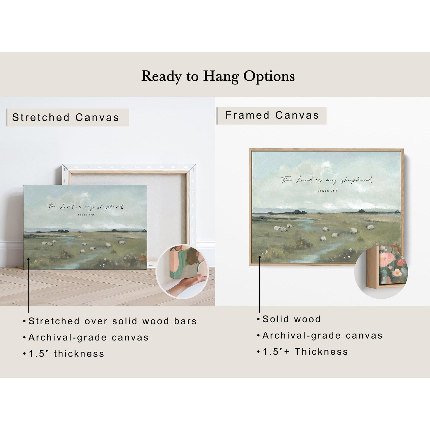 Psalm 23 Wall Art | Christian Landscape Decor – “The Lord is My Shepherd” Green Pasture and Sheep Print