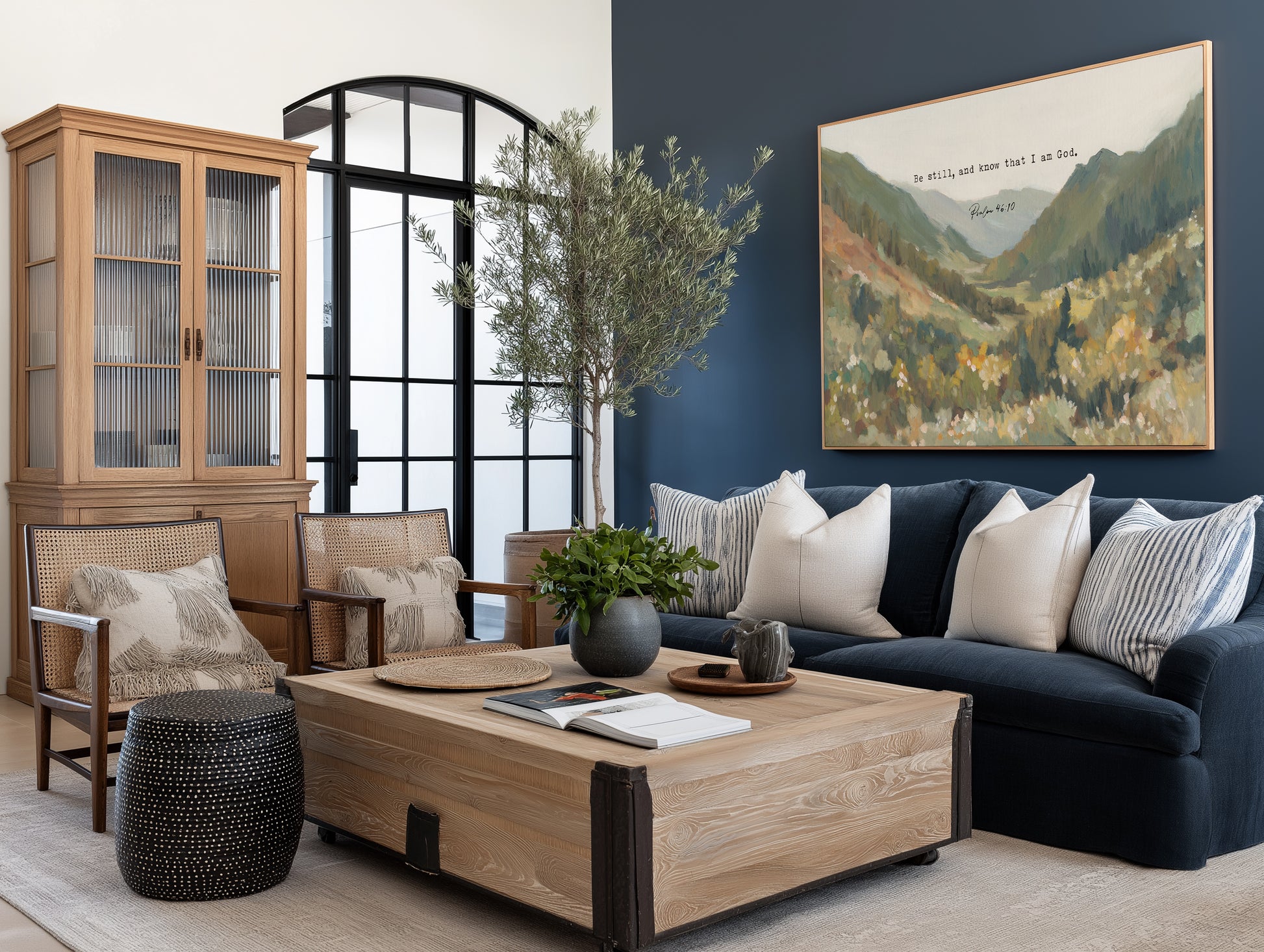 be-still-psalm-46-10-mountain-christian-wall-art in living room