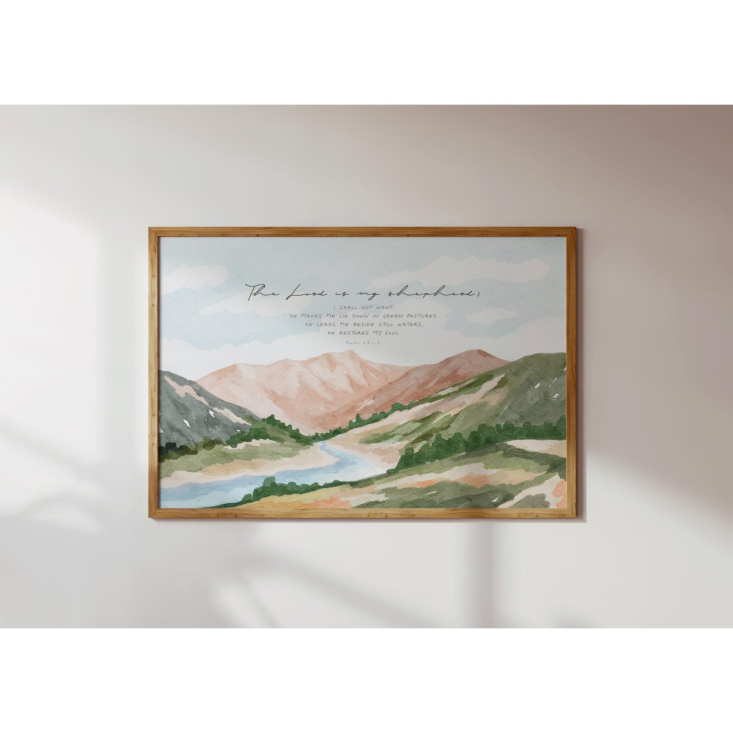 Scripture Art Psalm 23 Watercolor Landscape Art